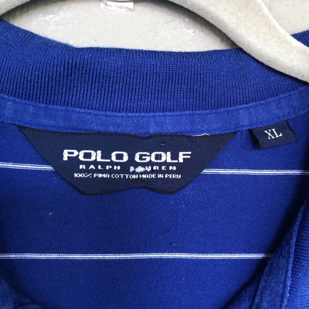Polo Golf Ralph Lauren Shirt Men XL Blue White Striped Pima Cotton Golf Preppy